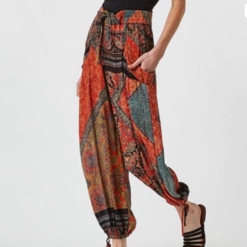 Free People Orange Patchwork Print Harem Pants